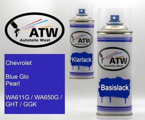 Chevrolet, Blue Glo Pearl, WA611G / WA650G / GHT / GGK: 400ml Sprühdose + 400ml Klarlack - Set, von ATW Autoteile West.